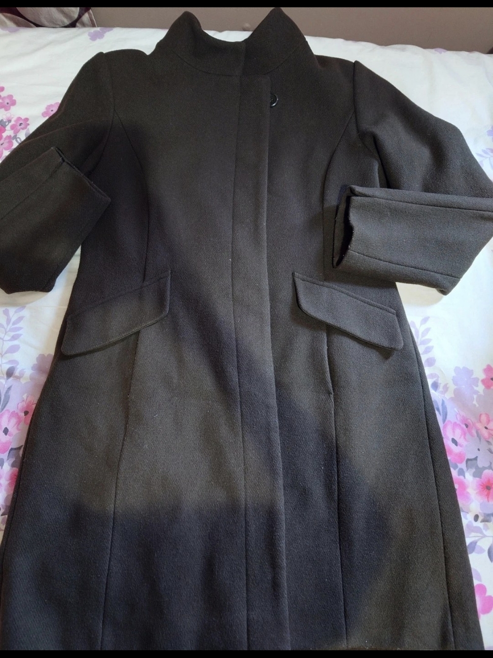 Vince Camuto Wool Blend,Dark Green Funnel-Collar Coat W/ Accessible Front Pocket